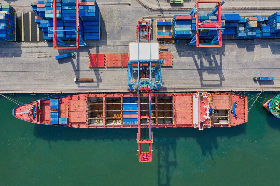 Aerial view of a container terminal